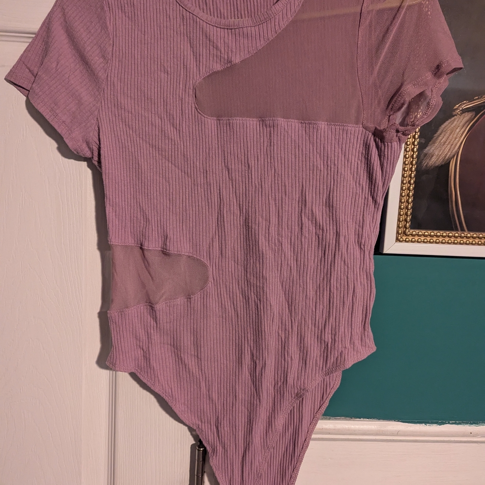 Purple Mesh Cutout Bodysuit